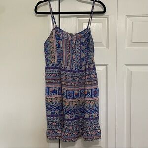One Clothing Vibrant Blue Red Spaghetti Strap Sundress Floral Size Small
